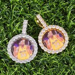 Hip Hop Custom Circle Picture Necklace Factory - Iced Cubic Zirconia Round Photo