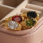 Fashion Jewelry Rings Manufacturer - 18k Gold Plated Statement Stacking Gemstone