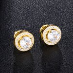 Cubic Zircon Brass Stud Earring Factory - Round Hip Hop Bling Iced Out Full Paved