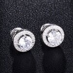 Cubic Zircon Brass Stud Earring Factory - Round Hip Hop Bling Iced Out Full Paved