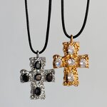 Vintage Waterproof Cross Necklace Manufacturer - Stainless Steel Zircon Chunky Pendant