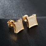 Cubic Zircon Brass Stud Earring Manufacturer - Square Bling Iced Out Full Paved