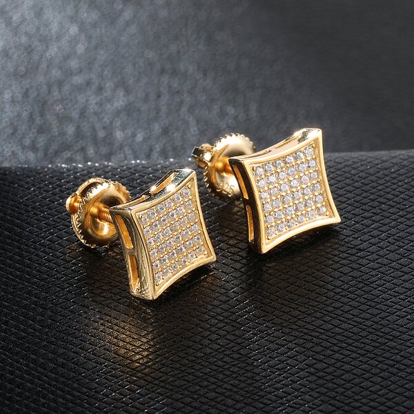 Cubic Zircon Brass Stud Earring Manufacturer - Square Bling Iced Out Full Paved