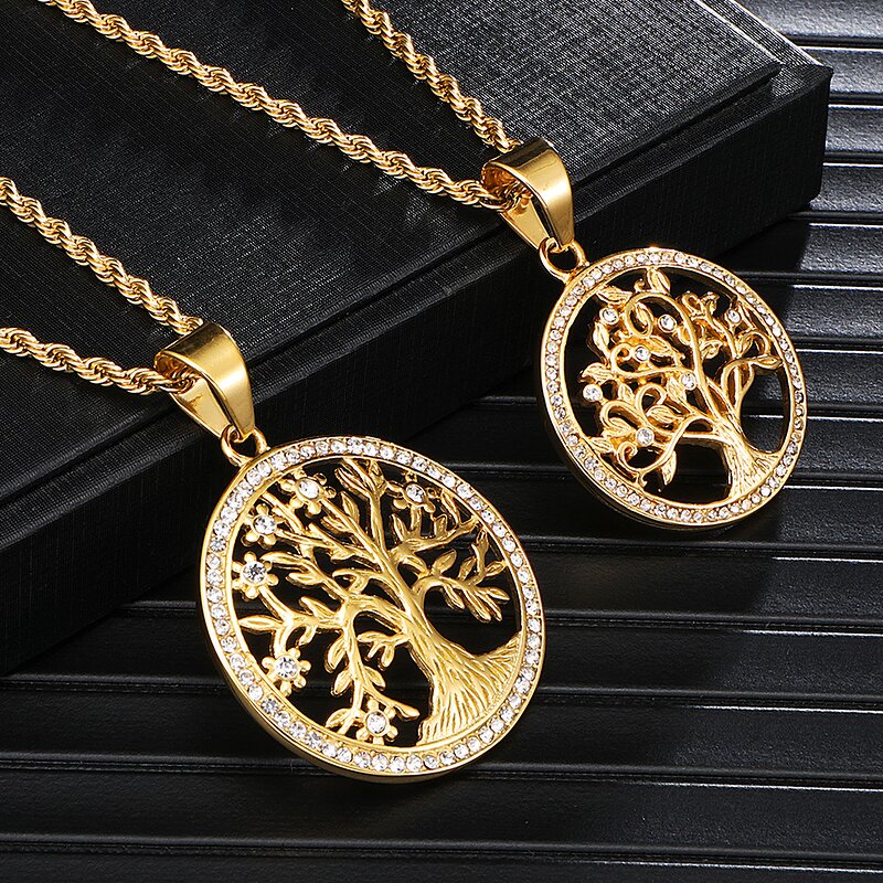 Stainless Steel Tree of Life Pendant Manufacturer - Iced Out Round Charm