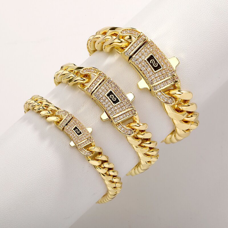 Hiphop Cuban Bracelet Necklace Manufacturer - 6-14mm 18k Gold Plated Stainless Steel