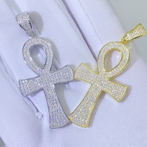 925 Silver Vermeil Necklace Set Manufacturer - Ankh Pendant Moissanite Tennis Chain