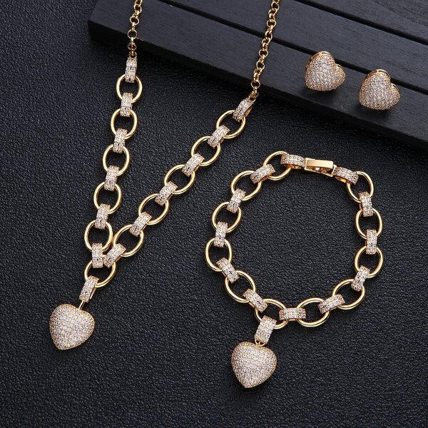Eco-friendly Hip-hop Jewelry Set Factory - Iced Out Heart Pendant Necklace Bracelet
