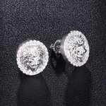 Cubic Zircon Brass Stud Earring Manufacturer - Round Lion Head Iced Out Bling