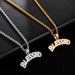 Brass BLESSED Letters Pendant Manufacturer - Iced Out Bubble Necklace for Men