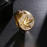 Waterproof Stainless Steel Ring Factory - 18k Gold Plated Iced Out Maple Leaf