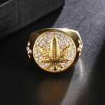 Waterproof Stainless Steel Ring Factory - 18k Gold Plated Iced Out Maple Leaf