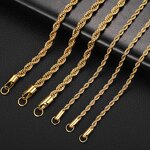 Gold Plated Rope Chain Necklace Manufacturer - 3-5mm Stainless Steel for Men Hip Hop