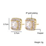 Cubic Zircon Brass Stud Earring Manufacturer - Square Bling Iced Out Full Paved