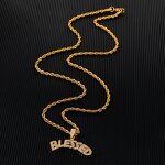 Brass BLESSED Letters Pendant Manufacturer - Iced Out Bubble Necklace for Men