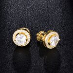 Cubic Zircon Brass Stud Earring Factory - Round Hip Hop Bling Iced Out Full Paved