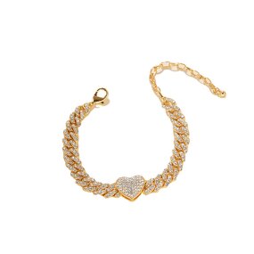 New Style Silver Diamond Anklets Factory - Heart Iced Out Cuban for Women