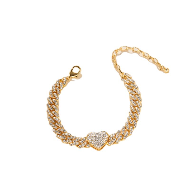 New Style Silver Diamond Anklets Factory - Heart Iced Out Cuban for Women