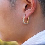 Hip Hop Jewelry Hook Earring Manufacturer - Zircon Square Gold Plated Stud