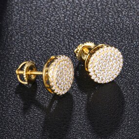 Cubic Zircon Brass Stud Earring Factory - Round Bling Iced Out Full Paved