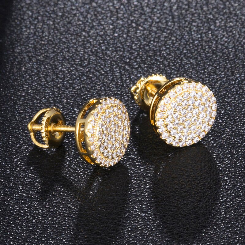 Cubic Zircon Brass Stud Earring Factory - Round Bling Iced Out Full Paved