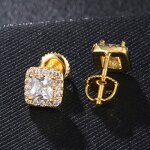 Cubic Zircon Brass Stud Earring Manufacturer - Square Bling Iced Out Full Paved