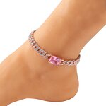 Summer Icy Pink Diamond Anklets Manufacturer - Rose Gold Cuban Heart Gemstone