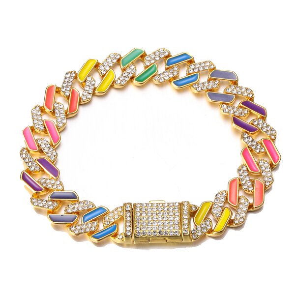 Hip Hop Cuban Chain Set Manufacturer - 12mm Prong Alloy Iced Out Crystal