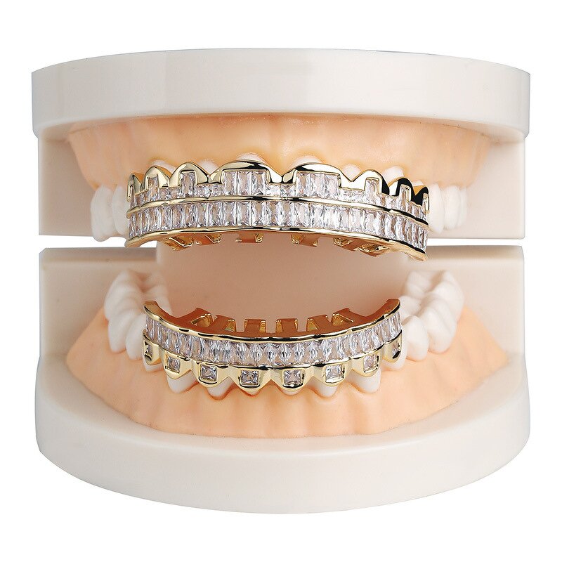 Double Zirconia Caps Grillz Manufacturer - Two Teeth Top for Men Rapper