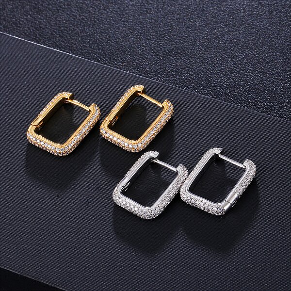 Hip Hop Jewelry Hook Earring Manufacturer - Zircon Square Gold Plated Stud