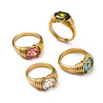 Fashion Jewelry Rings Manufacturer - 18k Gold Plated Statement Stacking Gemstone