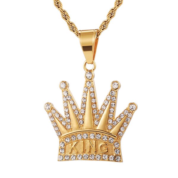Stainless Steel Crown Pendant Factory - KING Hip Hop Necklace for Men