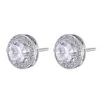 Cubic Zircon Brass Stud Earring Factory - Round Hip Hop Bling Iced Out Full Paved