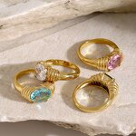 Fashion Jewelry Rings Manufacturer - 18k Gold Plated Statement Stacking Gemstone