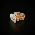 Custom Jewelry Signet Ring Factory - 18K Gold Nameplate Engraved CZ Bling