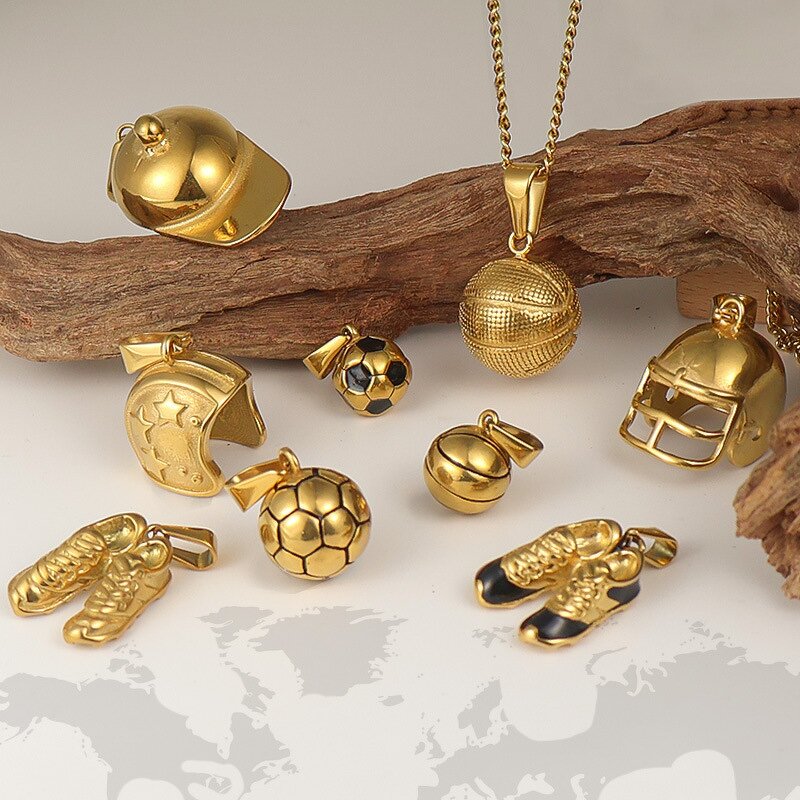 Hip Hop Football Sports Pendant Factory - Stainless Steel 18K Gold Plated Charm