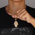 Stainless Steel Fatima Hand Pendant Manufacturer - Micro Paved Iced Out