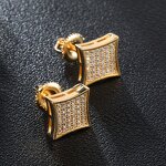 Cubic Zircon Brass Stud Earring Manufacturer - Square Bling Iced Out Full Paved