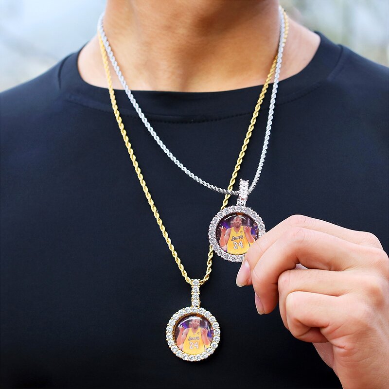 Hip Hop Custom Circle Picture Necklace Factory - Iced Cubic Zirconia Round Photo