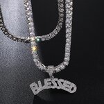 Brass BLESSED Letters Pendant Manufacturer - Iced Out Bubble Necklace for Men