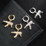 Crystal Zircon Brass AK47 Earring Factory - Hip Hop for Men Iced Out Bling