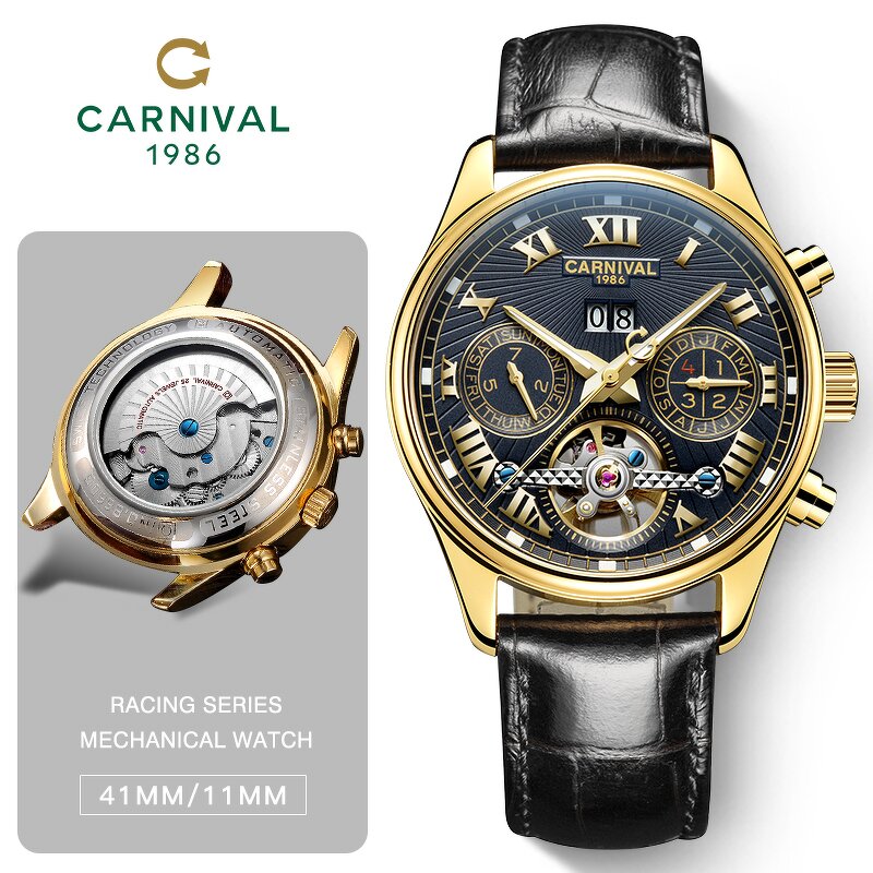 Skeleton Mechanical Watch Factory - Carnival Luxury 5 Hand 12/24 Hour Calendar