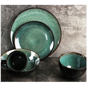 Ceramic Tableware Set Manufacturer - OEM/ODM Peacock Green Bowl Plate