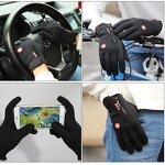 Fleece Gloves Factory - Black Touchscreen Waterproof Winter Running Gloves
