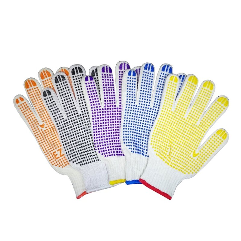 Black Nylon Gloves Factory - 13 Pin Knitted Cotton Pvc Dotted Working