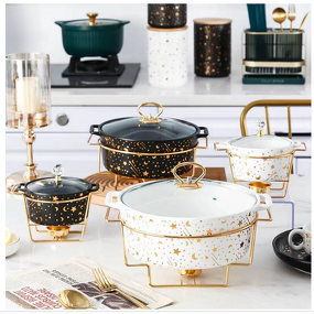 Ceramic Soup Pot Factory - OEM Oval Hotpot Food Warmer Set