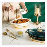 Ceramic Food Warmer Set Factory - OEM Luxurious Gold White Set