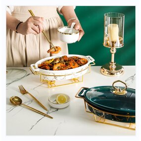 Ceramic Food Warmer Set Factory - OEM Luxurious Gold White Set