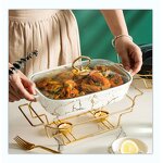 Porcelain Food Warmer Factory - OEM Gold Stand Chafing Dish