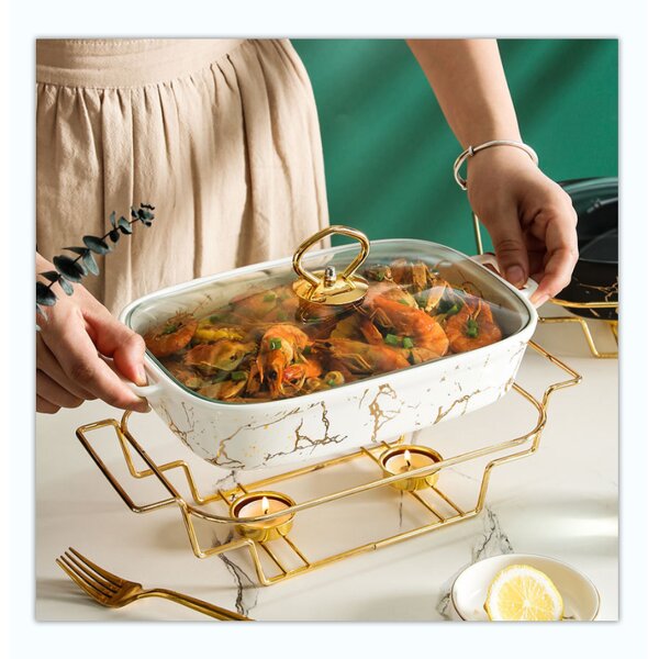 Porcelain Food Warmer Factory - OEM Gold Stand Chafing Dish