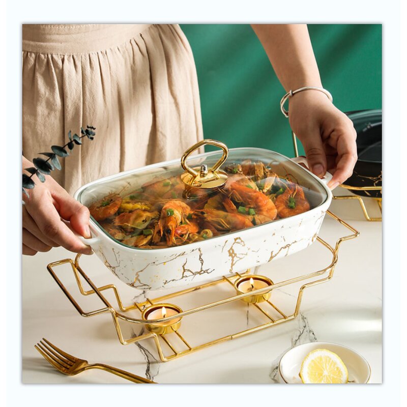 Porcelain Food Warmer Factory - OEM Gold Stand Chafing Dish
